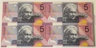 2001 Uncut Block of  4 Four Five Dollar Notes Centenary of Federation unc