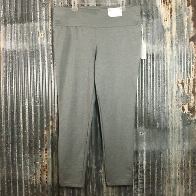 Plus Size Leggings Womens 1X Gray Mid Rise Wide Waistband Poly Spandex Ladies