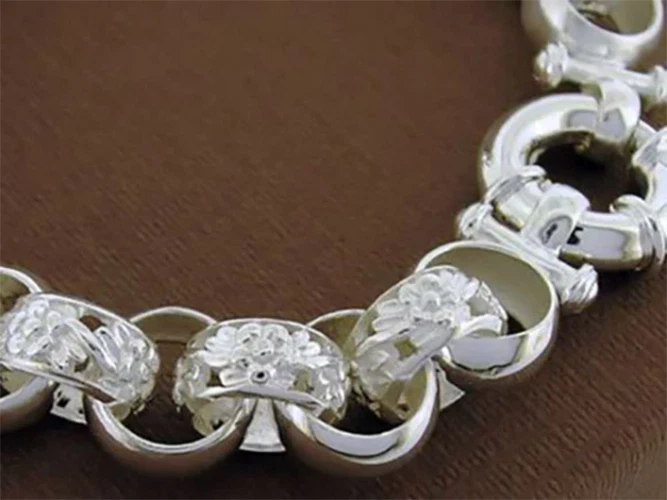 SOLID 925 STERLING Silver Blossom Belcher Bracelet Bolt-Ring Euro Clasp 20.5cm - image 3 of 4