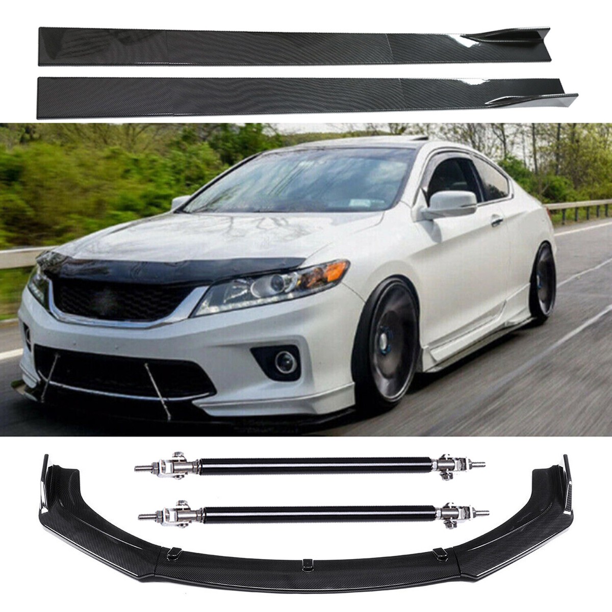 For Honda Accord 9th 9.5th Front Bumper Lip Splitter Spoiler Glossy Black Strut For Honda Accord 9th 9.5th Front Bumper Lip Splitter Spoiler Glossy Black Strut