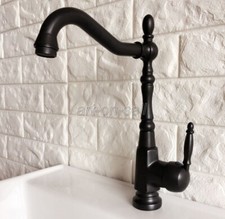 Black Brass Deck Mount Swivel Bathroom  Kitchen Basin Mixer Tap Sink Faucet