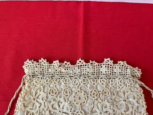 VINTAGE TATTED CROCHETED HANDMADE DRAWSTRING PURSE BAG Lined 1930’s - Picture 5 of 10