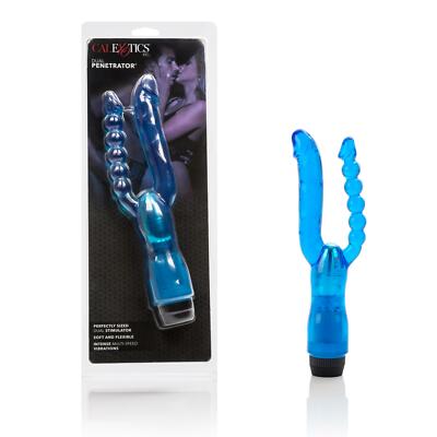 Female Vibrator Anal Bead Vibe Dildo Vaginal Vibrator Dual Penetrator Blue 