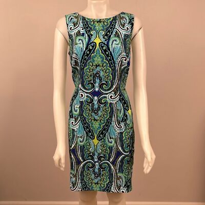 Womens Blue & Green Paisley Summer Spring Dress by AB Studios Size 12 & Stretchy
