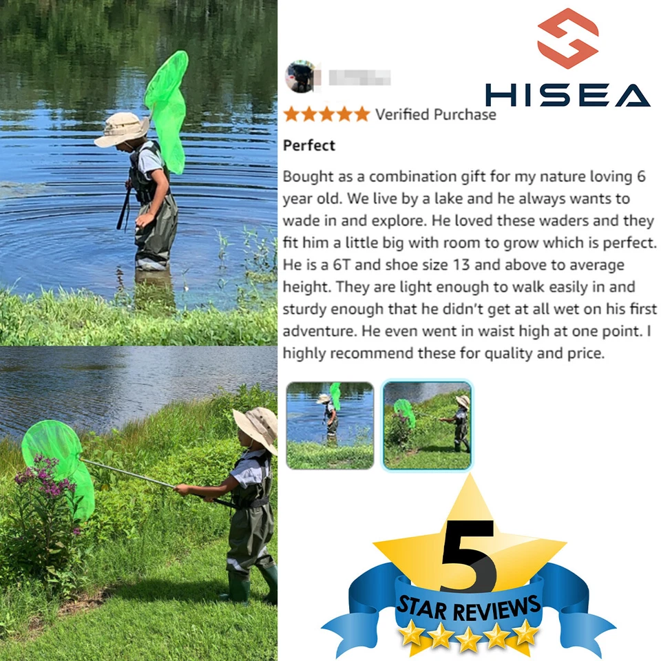 HISEA Kids Fishing Chest Waders Anti-Slip Bootfoot Nylon PVC Waterproof Hunting - Image 3 of 4