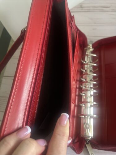 Franklin Covey Red Planner Organizer Zip Tote Shoulder Bag 7-ring Binder Leather - Picture 8 of 24