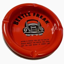 Vintage Volkswagen VW Beetle Freak Tin Metal Ashtray Collectible Automobilia Ad