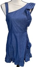 BDG Dress Womens Size Medium Asymmetrical Ruffle Denim Dark Wash Blue NEW