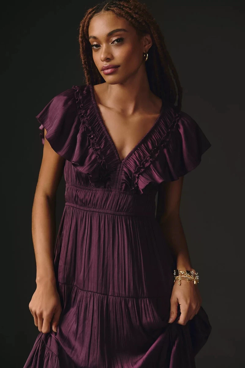 By Anthropologie Ruffled Tiered Midi Dress Size M eBay