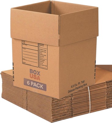 BOX USA Moving Boxes Large Heavy Duty (6-Pack), Kraft 