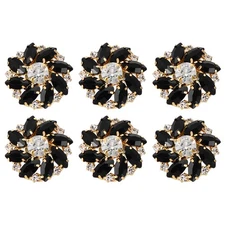 6PCS Flower Sewing Rhinestone Buttons 1 Inch Crystal Shank Gold Black
