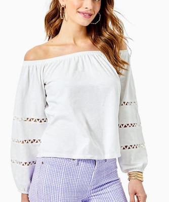 Lilly Pulitzer Off The Shoulder Katt Top Resort White Peasant tunic dress blouse