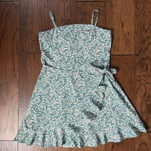 Green Teal Floral A‑Line Ruffle Sun Dress Spaghetti Straps Youth 13‑14