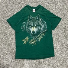 Vintage 90s Anvil Wolf Nature Graphic T-Shirt Mens M Single Stitch Made in USA
