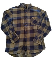Vintage Field Stream Blue Olive Green Buffalo Plaid Flannel Shirt Outdoor MD