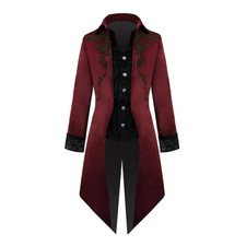 Men Vintage Gothic Vampire Tailcoat Long Suit Jacket Tuxedo Frock Coat Prom Chic