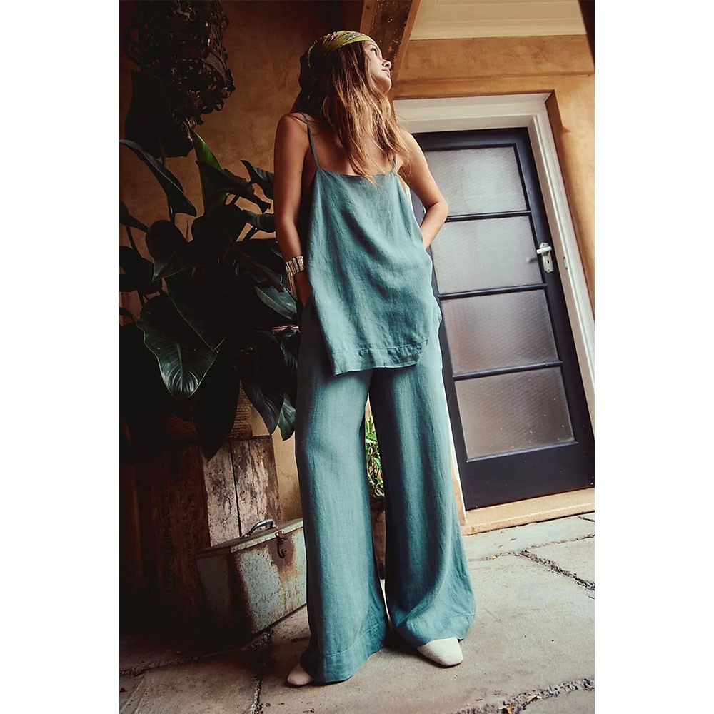 Free People Women's Sightseer Linen Set, Sagebrush Green