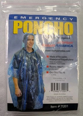 Emergency Poncho Hooded Compact One Size Fits All Clear Reusable