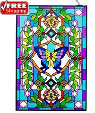15" x 10" Vintage Style Stained Glass Window Hanging Suncatcher Panel