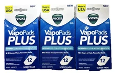 Vicks VapoPads Plus Refills 3 Boxes NEW Intense Cold Blasting Menthol 12 pads Ea