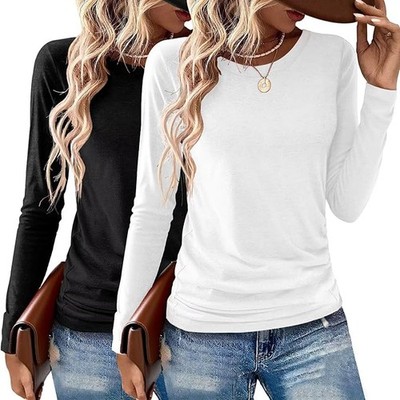 Womens Tops Crewneck 2 Pack Soft Long Sleeve Shirts Fall Clothes Casual Basic Te