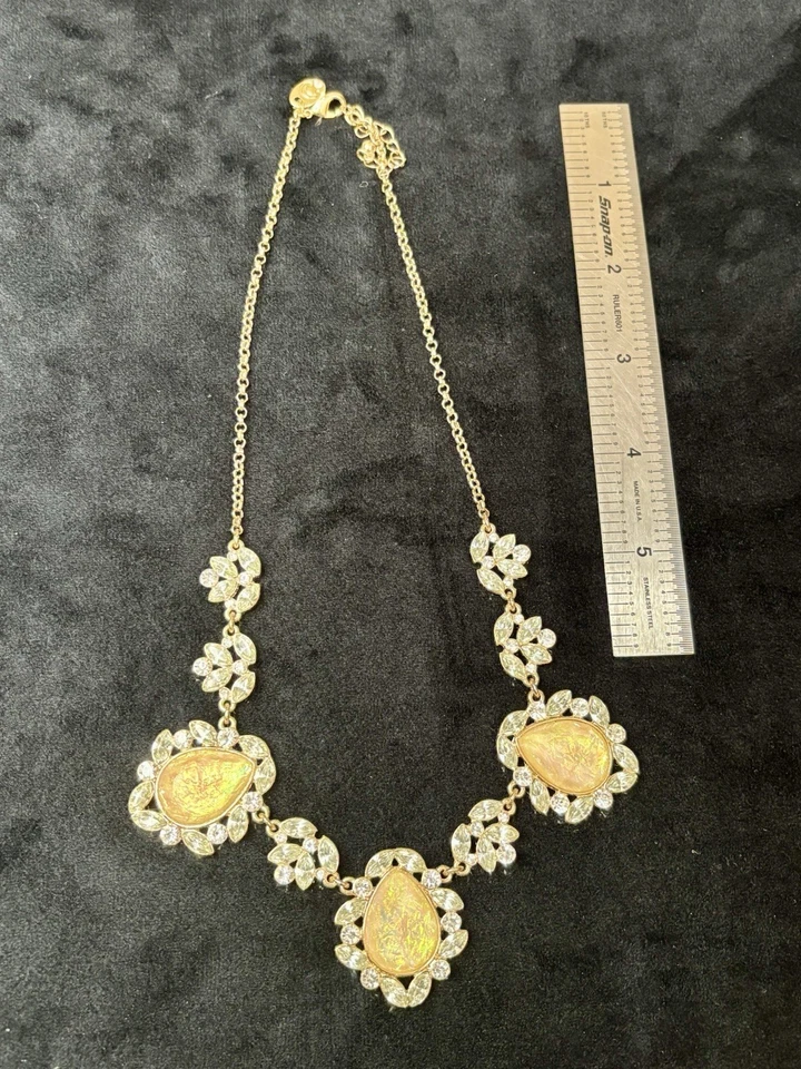 Золотистый опал со стразами заявление ожерелье кластер нагрудник блестящий гламур - Изображение 4 из 4