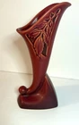 Vintage 1950s ROSEVILLE Silhouette Red Art Deco Pottery Cornucopia Vase 721-8
