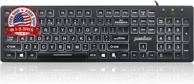 Perixx PERIBOARD-317 Wired Backlit USB Keyboard, Big Print Letter with White Ill