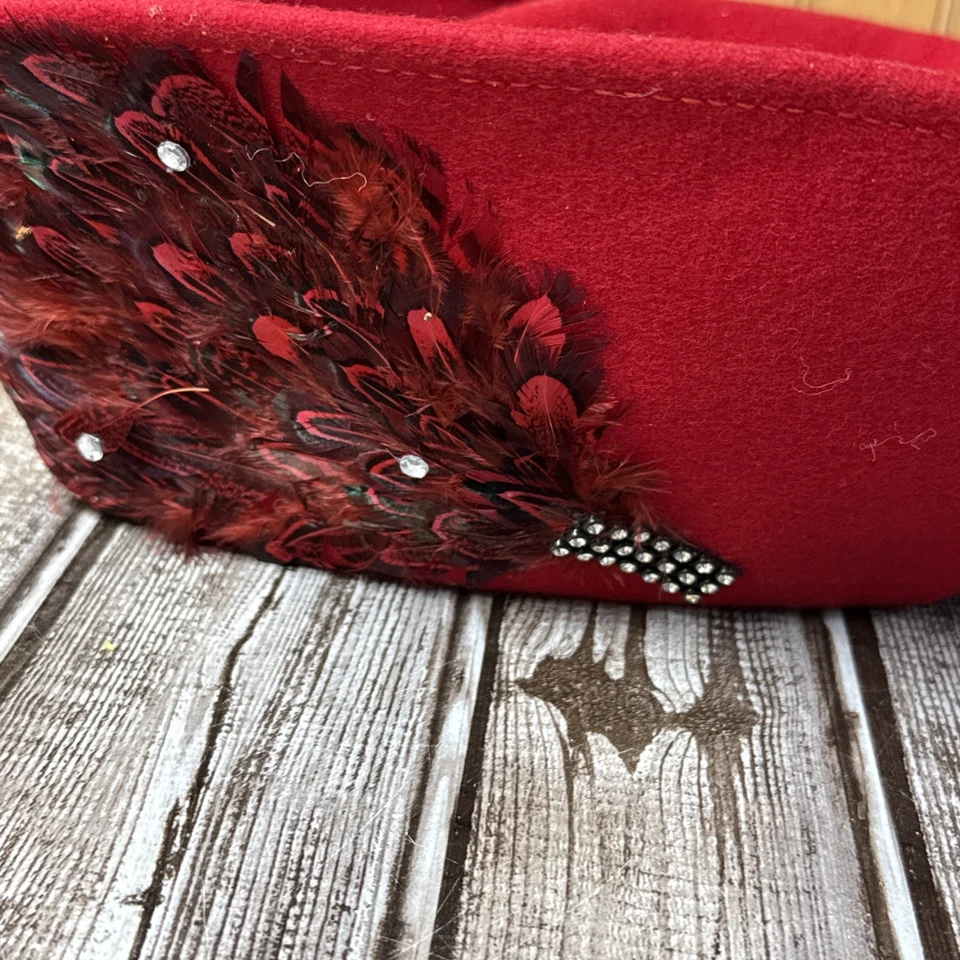Sombrero de vestir de lana rojo vintage RARO para dama años 60 Foto 3 de 4