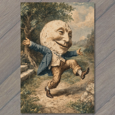 #ad POSTCARD Dancing Moon Man Vintage Whimsy Happy Stroll Retro Fantasy Character $6.65