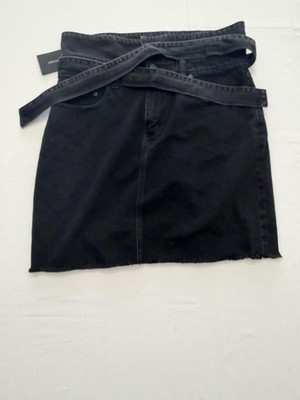 Nobody Denim Dejavu Vertigo Skirt Womens 32 Black Denim Mini High Rise Raw Hem