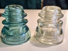Antique Lrg Glass Insulators Green Whitall Tatum #1 & Clear Hemingray#45 USAMADE — photo 1