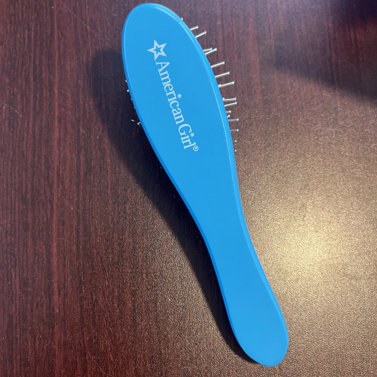 American Girl Doll Blue Wire Bristle Hair Brush In Packaging Wood Handle