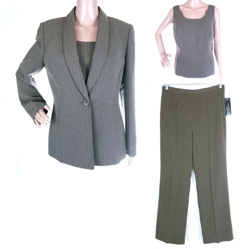Kasper Classics Women Suits 3pc Blazer Tank Pants Brown Size 10 (32x31) - NWT