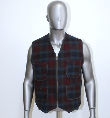 Vintage 1980s Plaid Wool Zipped Vest WOOLRICH Size L Made in USA 