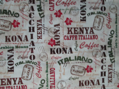 SPECIALTY COFFEE WORDS POST MARKS KONA KENYA CAFFE ITALIANO COTTON FABRIC FQ 