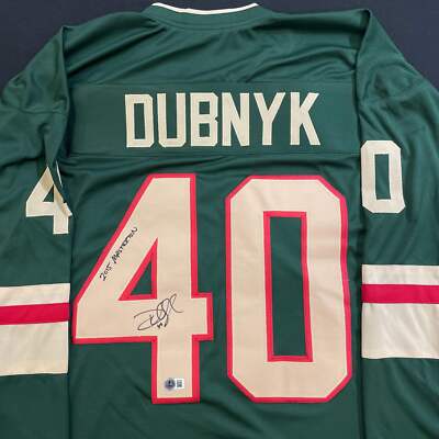 Devan Dubnyk Autographed Pro-Style Jersey w/ 2015 Masterton Inscription Wild