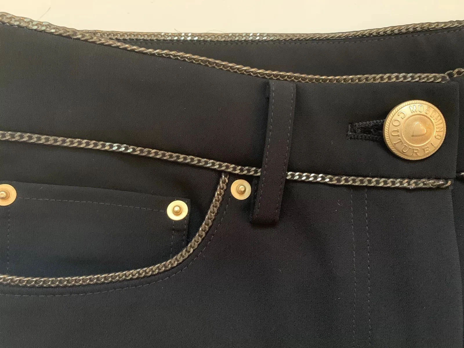 Pantaloni Moschino Couture 8 44 Catena Nero 5 Tasche $1025