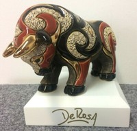 De Rosa Keramik Figur Handgemacht Handbemalt Bulle Rot Gold GläNzend Kunst Deko