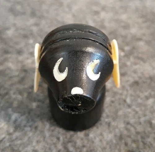 Fisher Price Little People Short Wood Black Dog White Ears 1960’s  Vintage