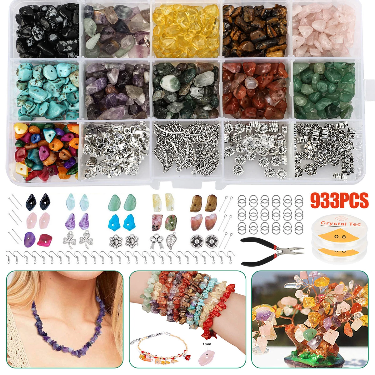 933PCS Chips Stone Beads Natural Gemstone Beads DIY Jewelry Necklace Making  Kit