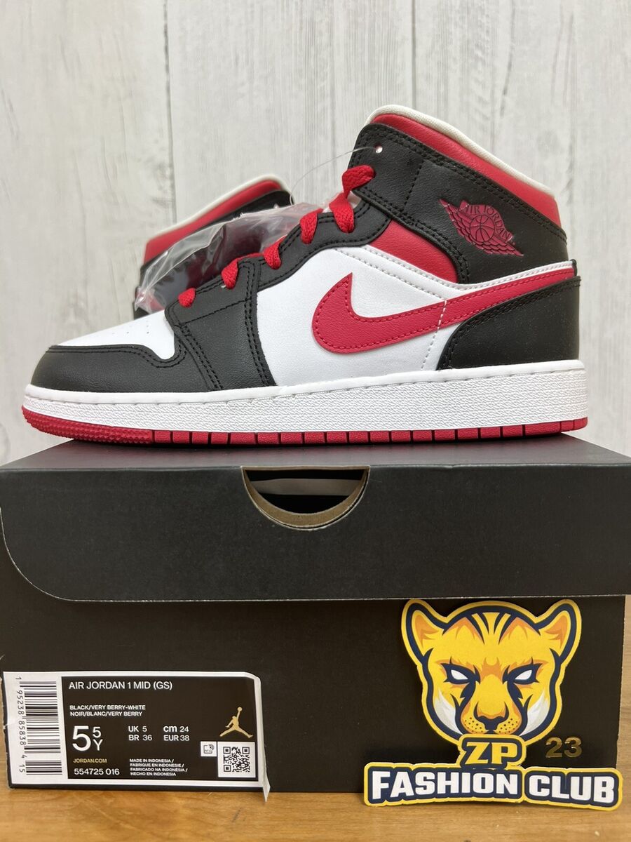 Air Jordan 1 Mid Very Berry Red Black GS 554725-016