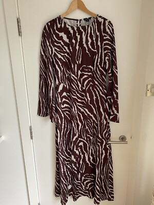 Boohoo Zebra Animal Print Flare Sleeve Maxi Dress Brown And White Size UK  14 New UK
