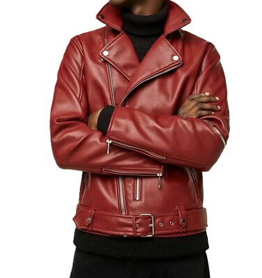 Herren Echt Lammleder Lederjacke Rot Biker Motorrad Jacke Freizeitkleidung