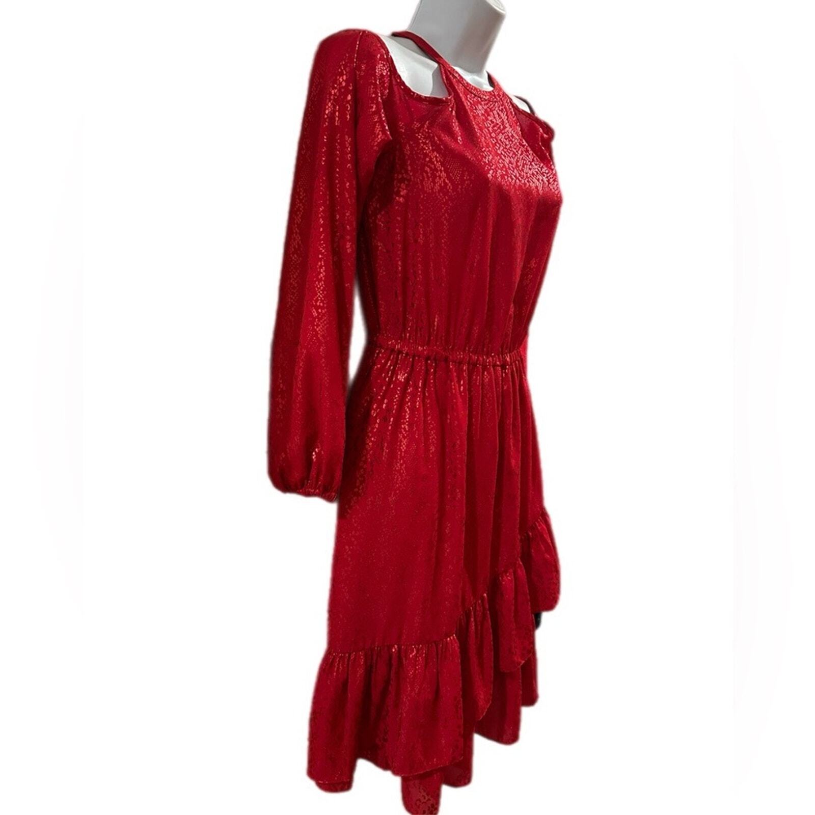 Michael Michael Kors Printed Cold Shoulder Dress Women's S Crimson Long Sleeves thumbnail 3