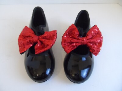 Unbranded Girls Kid Tap Shoes Dance Black Patent Child Elastic Top- Size 1A