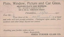 Postcard Hires Turner Glass Co Beveled Plate Mirrors Philadelphia PA 1911