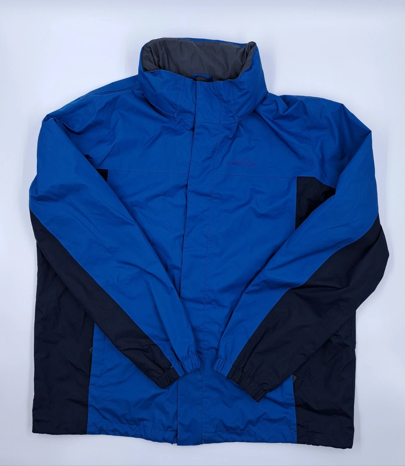 Eddie Bauer Mens XL WEATHEREDGE PRO Waterproof Hooded Jacket Blue Black Coat