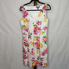Chaps women's size 8 sleeveless dress multi color v-neck fit & flare back zip