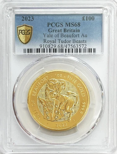 2023 GOLD GREAT BRITAIN 100 POUNDS YALE OF BEAUFORT QUEEN'S BEAST COIN NGC MS 68